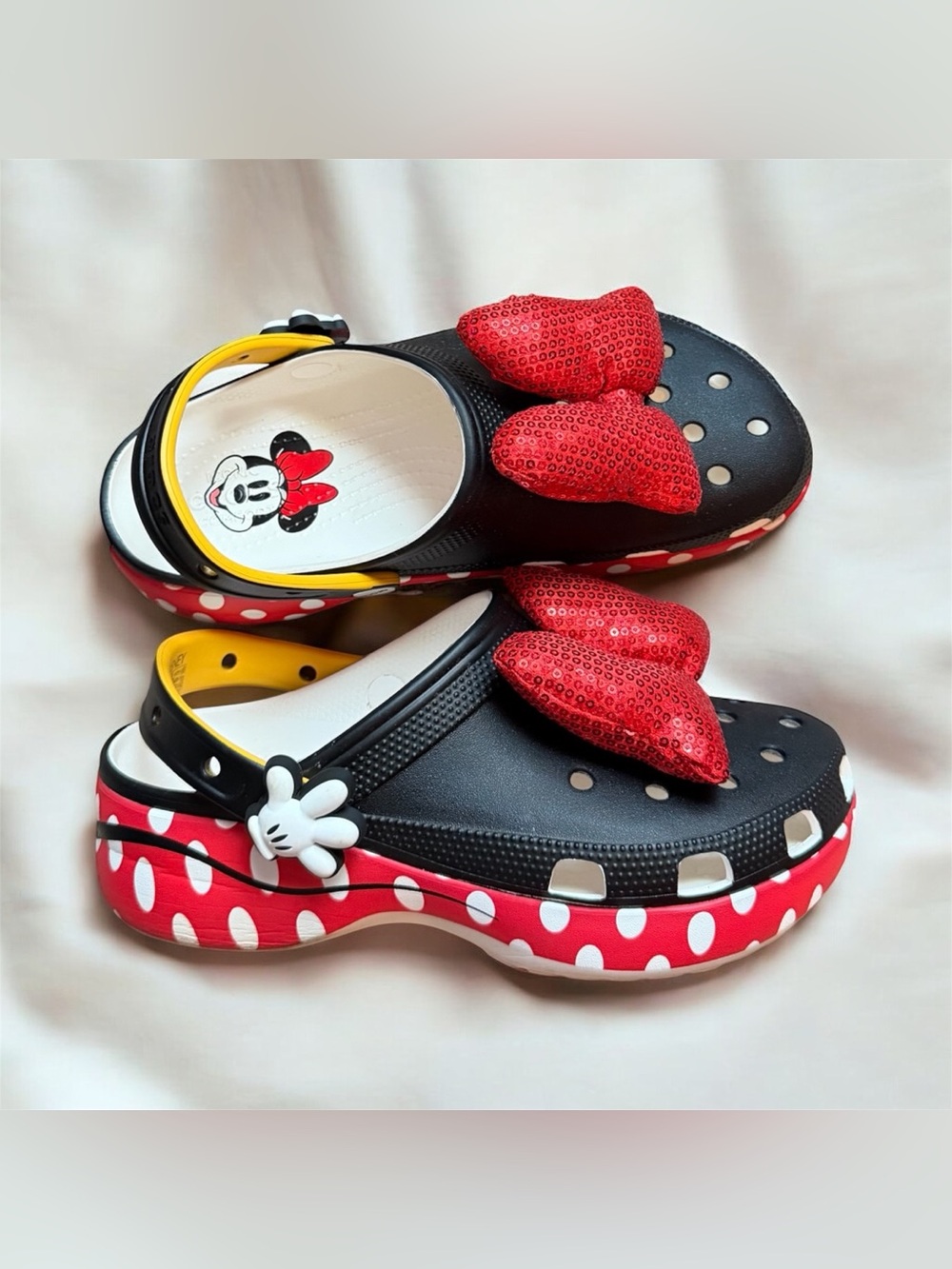 Crocs x Disney Minnie Mouse Platform Clogs Sequin Bow Womens 9